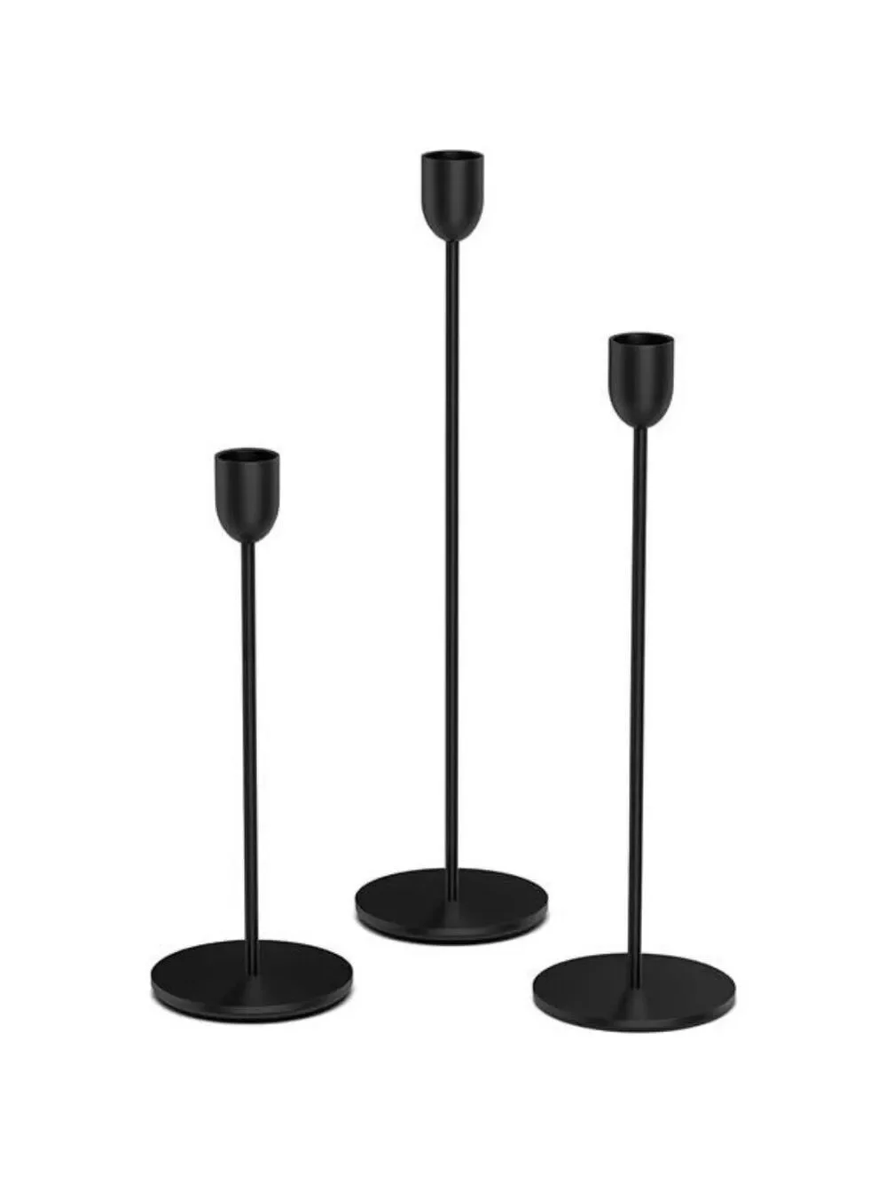 Black Metal Taper Candle Holders Set of 3 Tall Candlestick Stands Wedding Decor